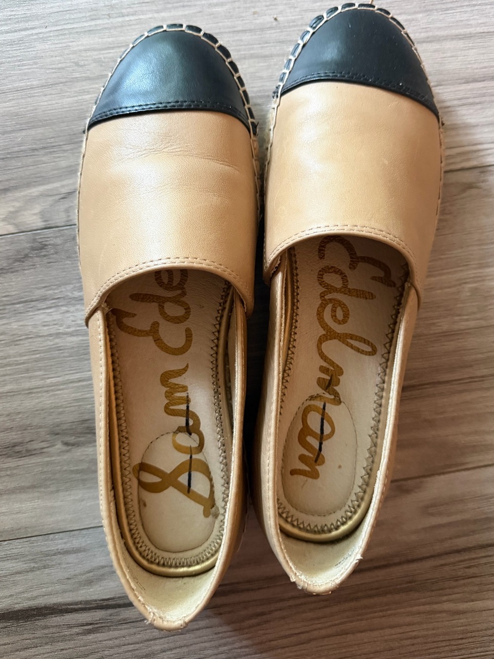 Sam Edelman Tan Flats with Black Cap-Toe
